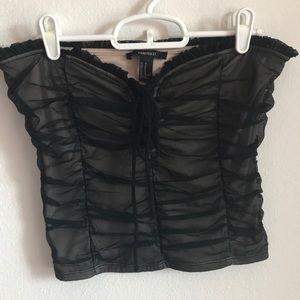 Cinched mesh lace up tube top